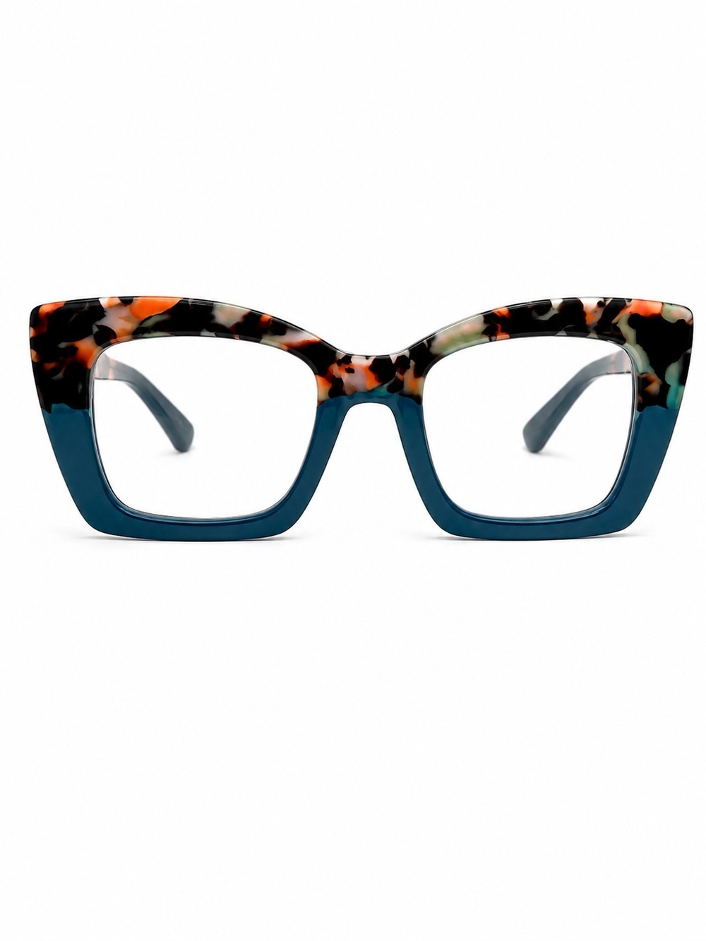 Premium Teal-Blue Tortoise Square Reading Glasses +2.50